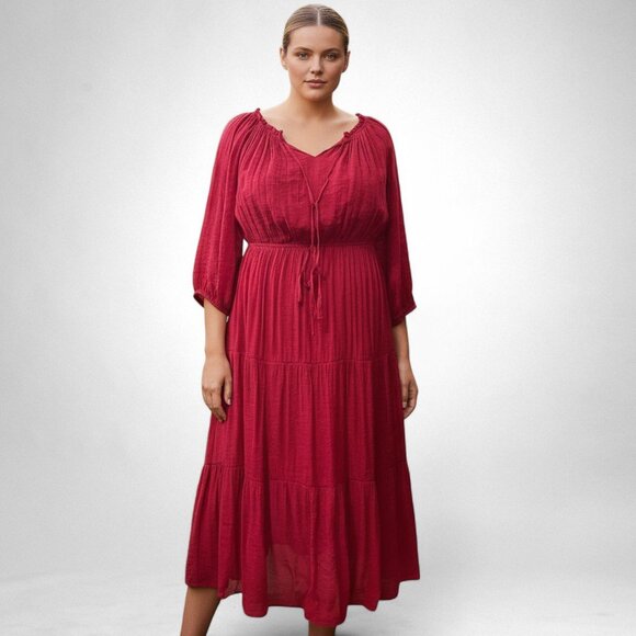 MITTOSHOP Long Sleeve Elastic Waist Tiered Versatile Maxi Dress, NWT! 2X 2XL - Picture 4 of 13